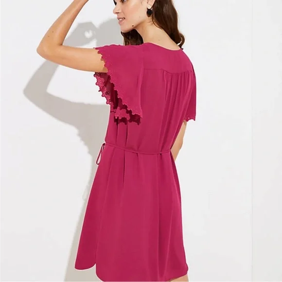 LOFT Mini Dress Flutter Sleeve Drawstring Waist Flowy Flattering Womens Medium - Picture 2 of 9